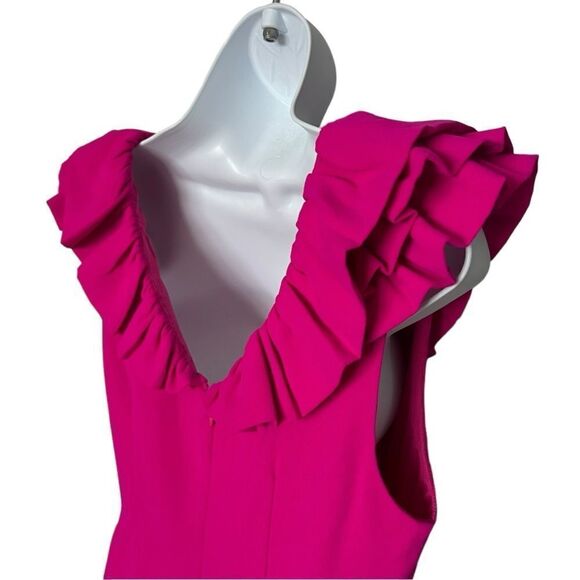 DO+BE Magenta V-Neck Ruffled Shoulder Dress Size M. - Picture 5 of 9